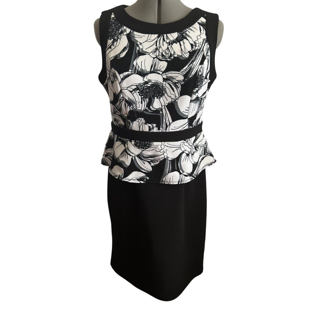 Shelby & Palmer Womens Black & White Floral Peplum Dress Size 8 Office